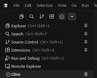 Закрепление иконки Cline булавкой на боковой панели Cursor
